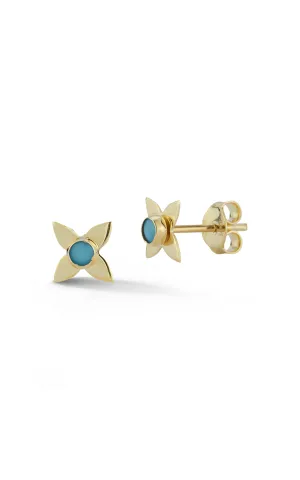 14K Gold & Turquoise Flower Stud Earrings