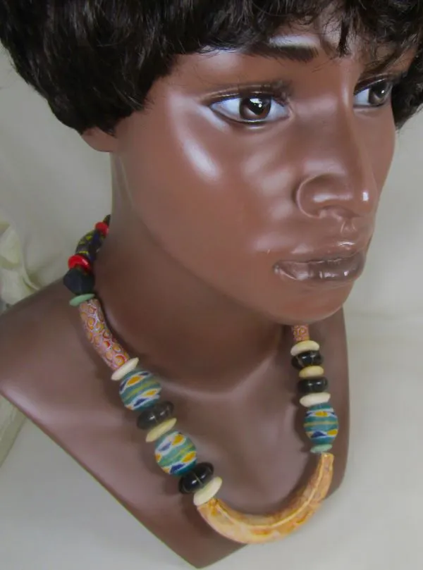 Bold African Bead Designer Statement Necklace