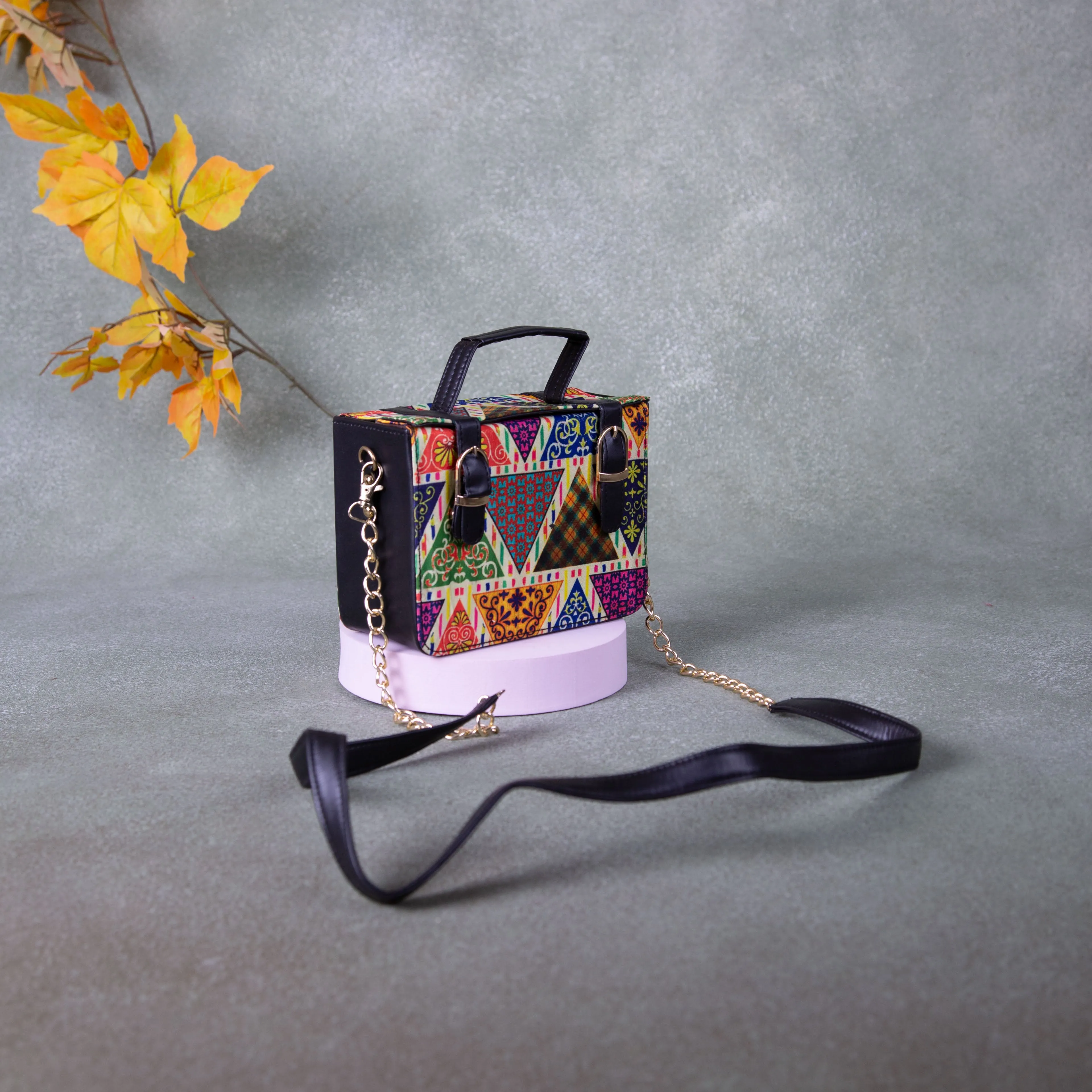 Cuboid Case Sling bags Multi-Colour with Triangle Design.
