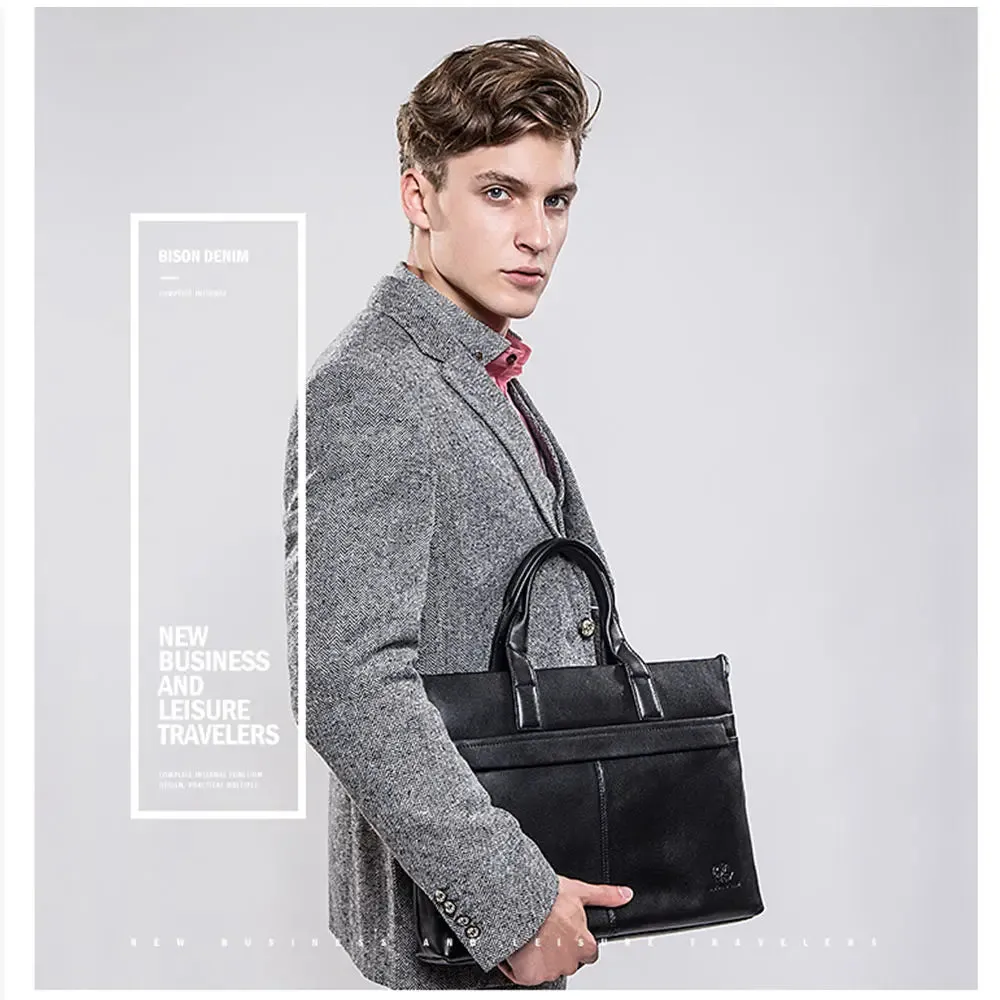 DENIM Genuine Leather Men Business Briefcases Travel Laptop Large Capacity Handbag