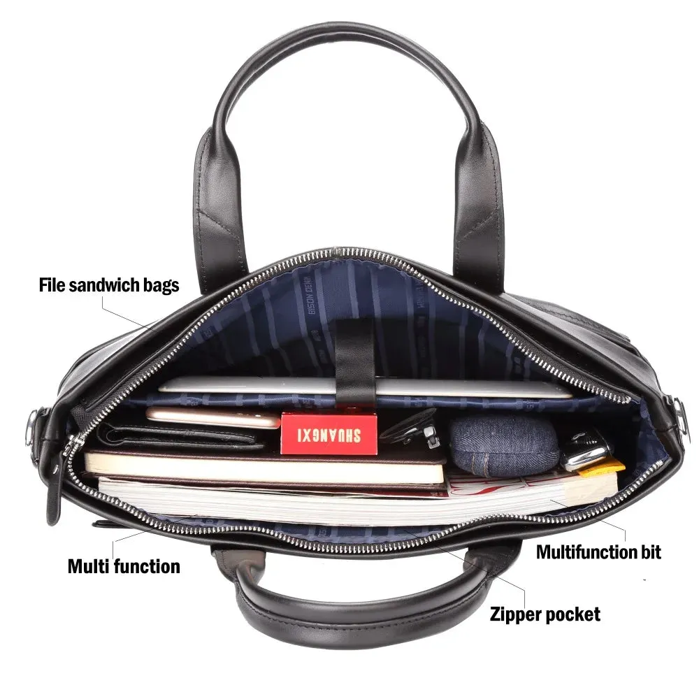 DENIM Genuine Leather Men Business Briefcases Travel Laptop Large Capacity Handbag