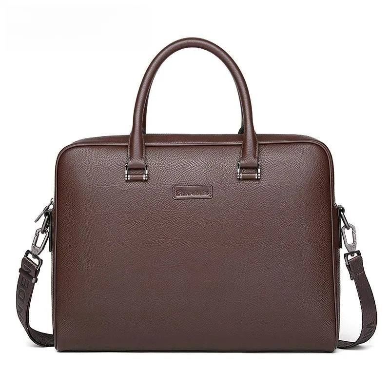 DENIM High Quality Genuine Cow Leather Briefcase Business Work Bag Men