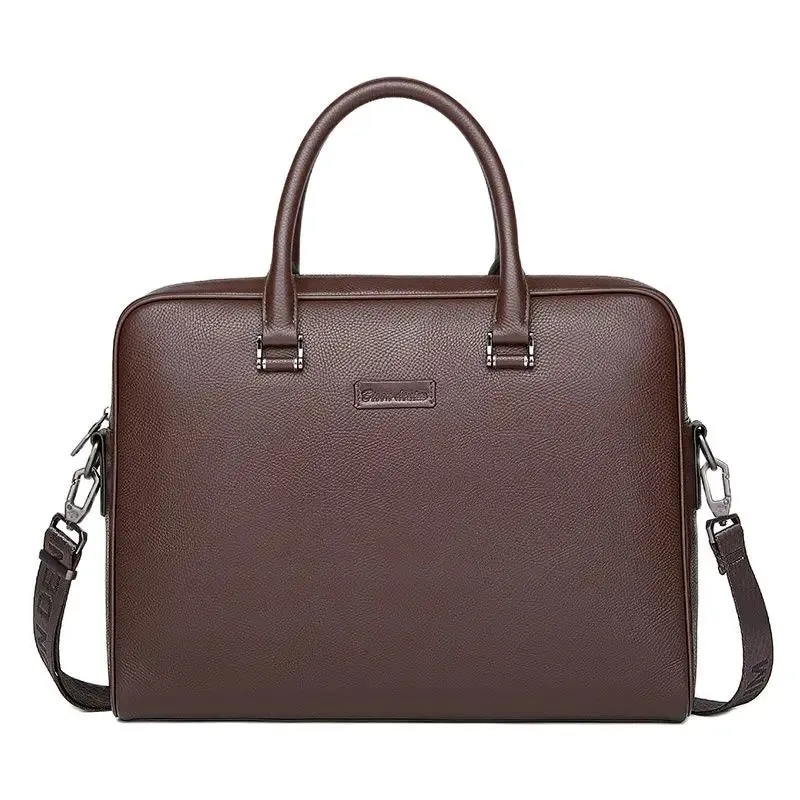 DENIM High Quality Genuine Cow Leather Briefcase Business Work Bag Men