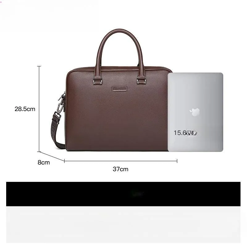 DENIM High Quality Genuine Cow Leather Briefcase Business Work Bag Men