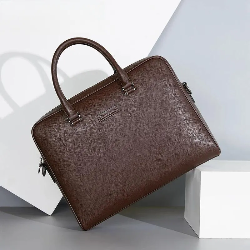 DENIM High Quality Genuine Cow Leather Briefcase Business Work Bag Men