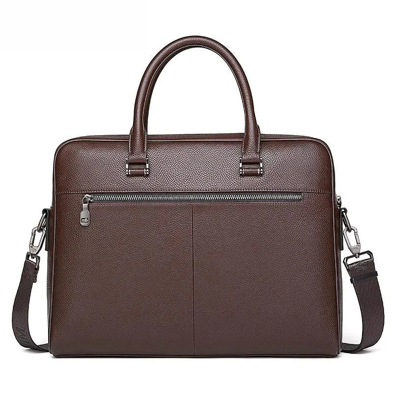 DENIM High Quality Genuine Cow Leather Briefcase Business Work Bag Men
