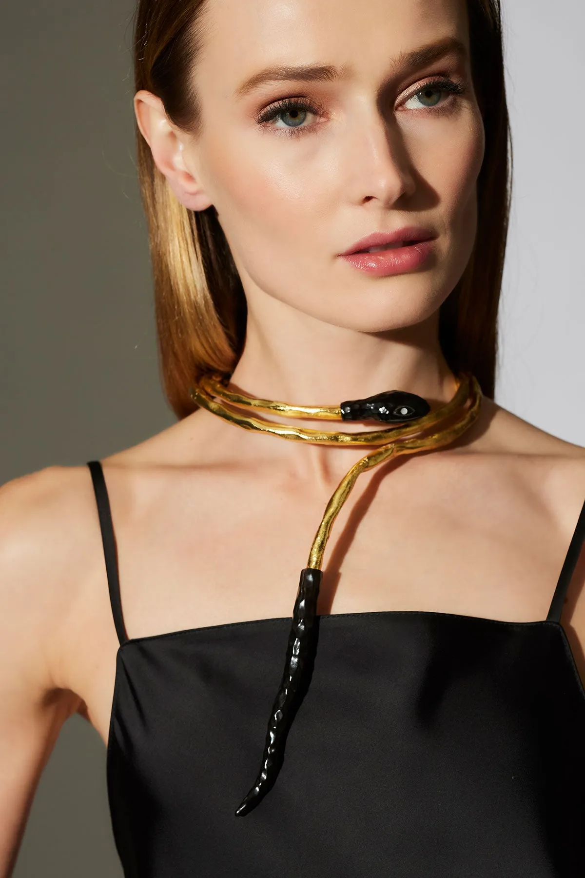 Gold Plated Brass Snake Choker Necklace