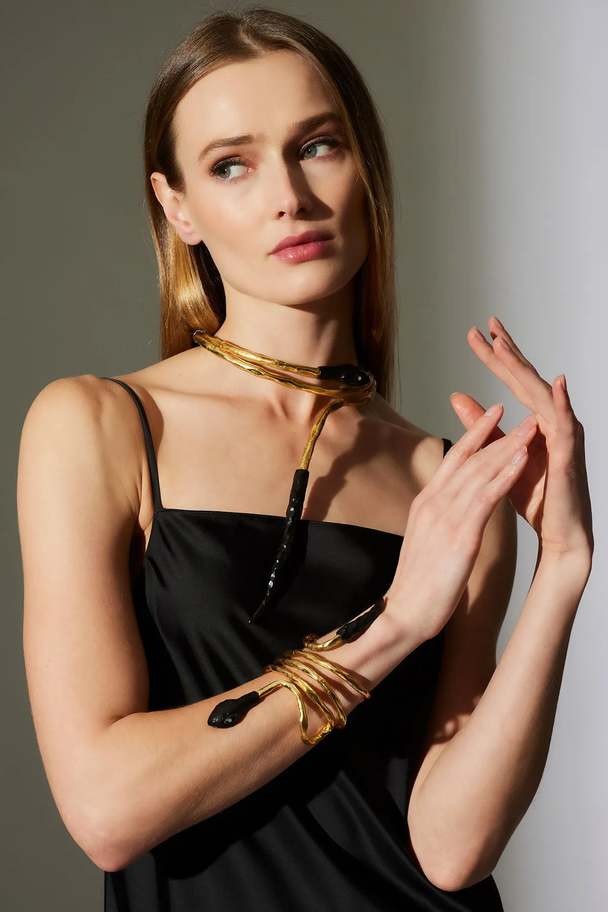 Gold Plated Brass Snake Choker Necklace
