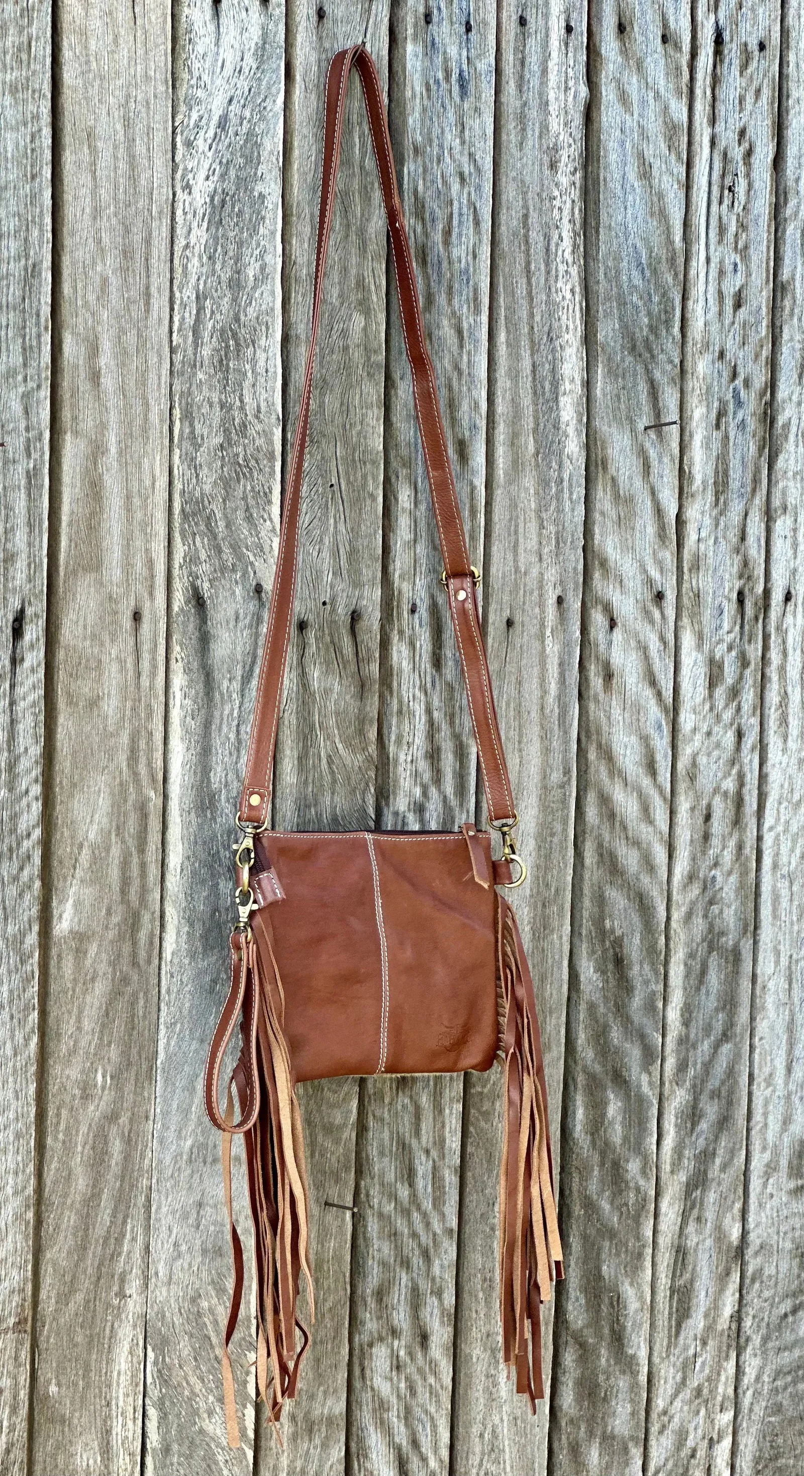 Homer & Hide Cowhide Crossbody with Tassels & Tooling Detail