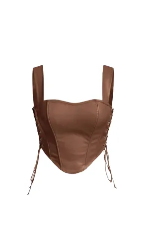 Janet Leather Corset Top (Chocolate Brown)