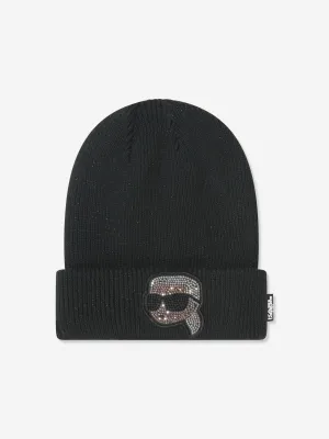 Karl Lagerfeld Girls Karl Beanie Hat in Black
