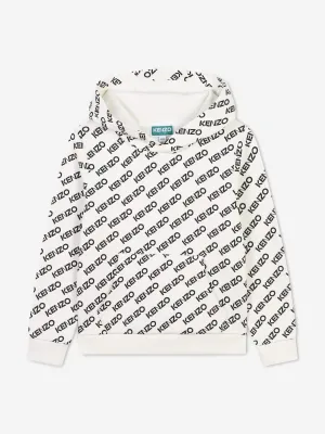 KENZO Kids Logo Print Hoodie in Ivory