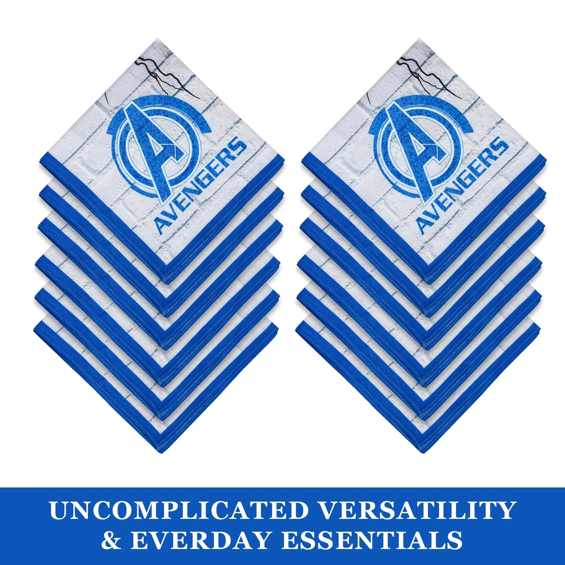 Kuber Industries Marvel Mjollnir Handkerchiefs | Cotton Handkerchiefs for Boys | Handkerchiefs for Girls | Rumal for Boys & Girls | Hankies for Gifting | Pack of 6 | Blue & White