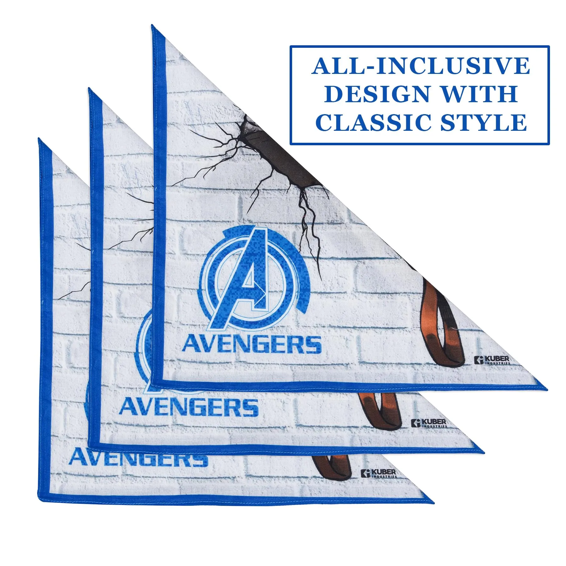 Kuber Industries Marvel Mjollnir Handkerchiefs | Cotton Handkerchiefs for Boys | Handkerchiefs for Girls | Rumal for Boys & Girls | Hankies for Gifting | Pack of 6 | Blue & White
