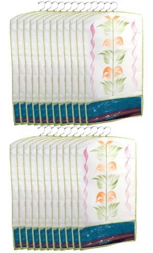 Kuber Industries Printed 24 Piece Non Woven Hanging Saree Cover Wardrobe Organiser (Green) -CTKTC38928