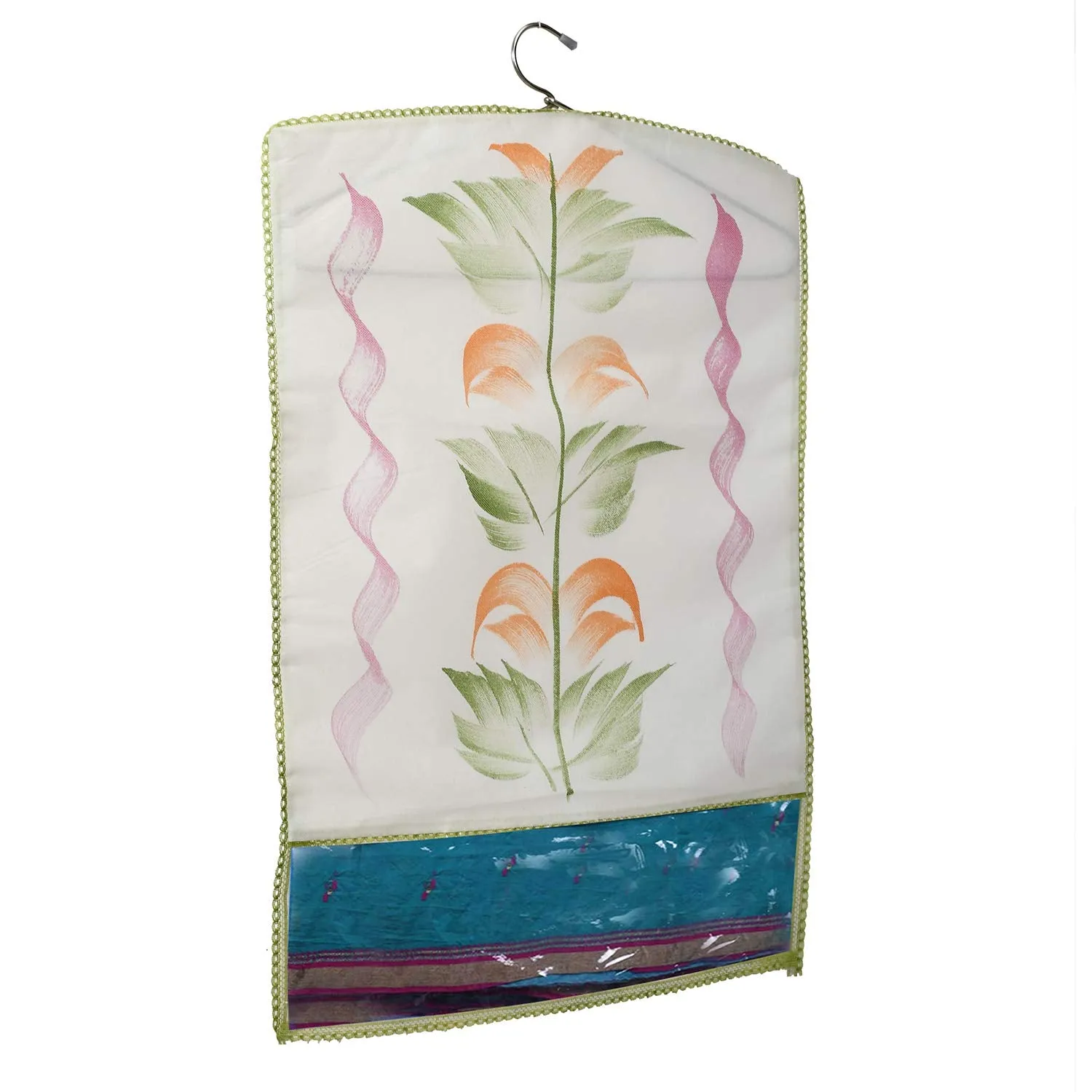 Kuber Industries Printed 6 Piece Non Woven Hanging Saree Cover Wardrobe Organiser (Green) -CTKTC038924