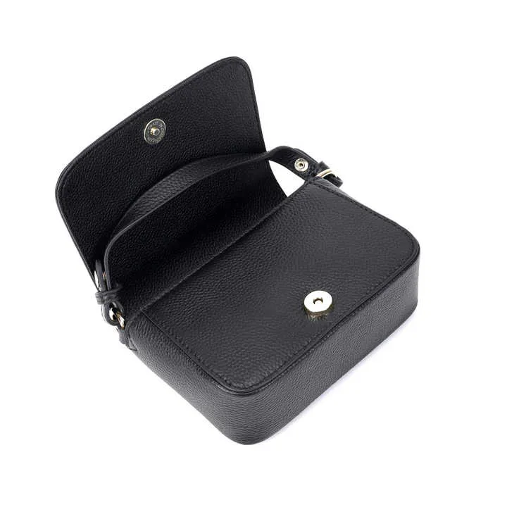 Mini Black Genuine Leather Women's-حقيبة كروس بودي