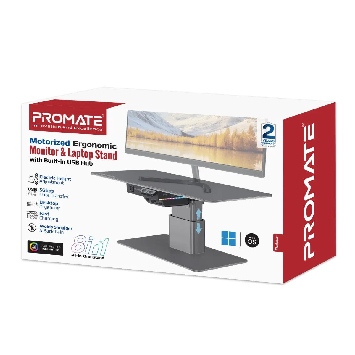 Motorized Ergonomic Monitor & Laptop Stand with Built-In USB Hub