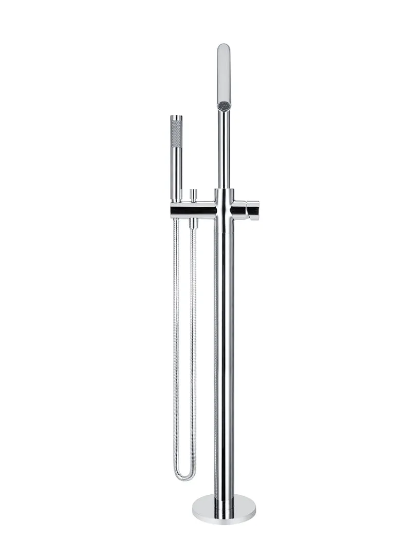 Round Pinless Freestanding Bath Spout and Hand Shower - Polished Chrome