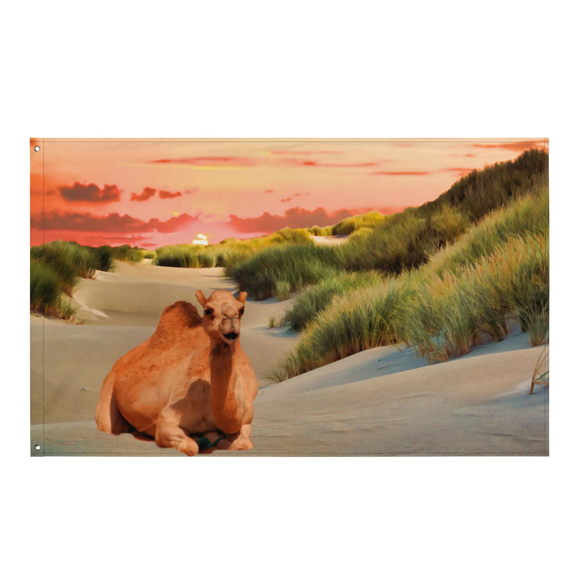Santorini Wall Art Painting Flag Tapestry - Durable Polyester Decor