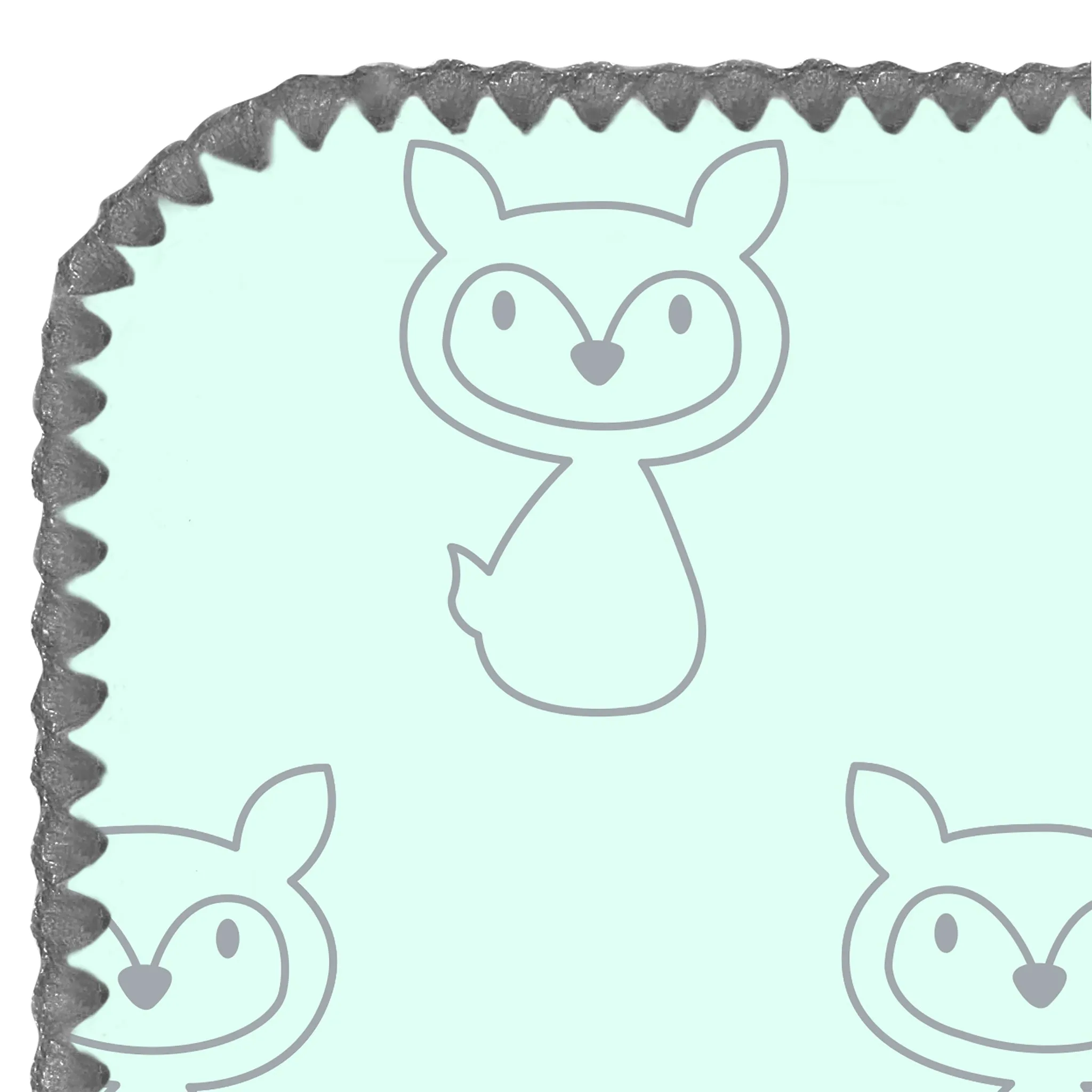 Ultimate Swaddle Blanket - Gray Fox on Pastel SeaCrystal with Dark Gray Trim