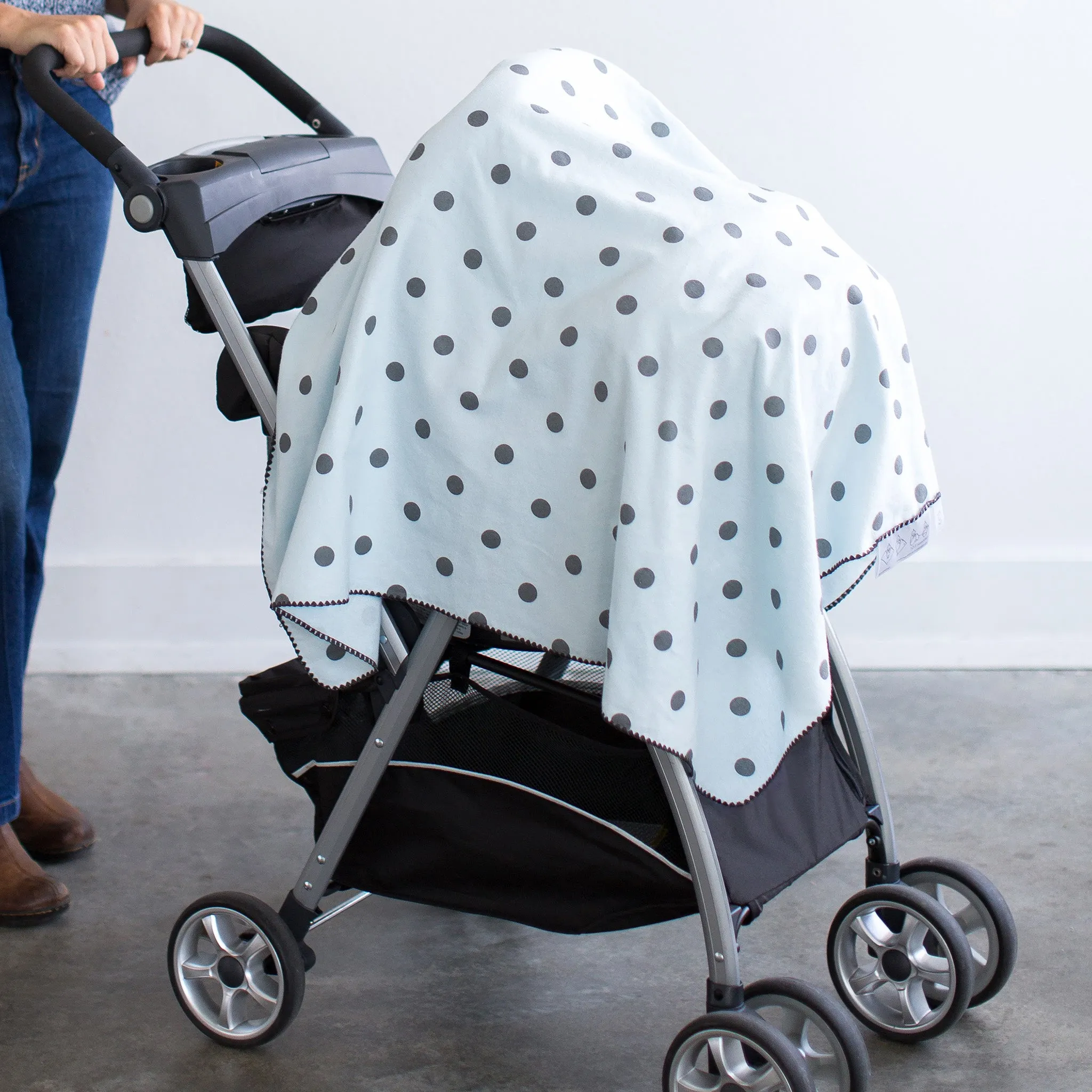 Ultimate Swaddle Blanket - Mod Circles on White, SeaCrystal with Turquoise Trim